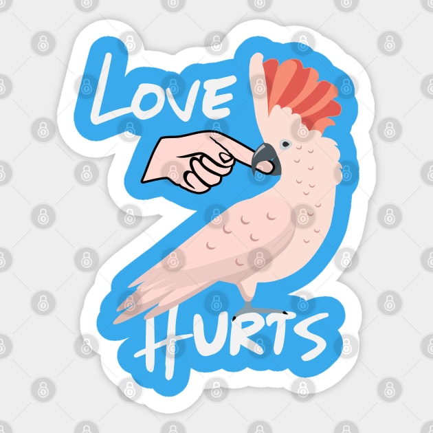 Love Hurts Moluccan Cockatoo Parrot Biting Finger Sticker by Einstein Parrot